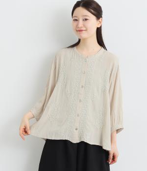 フラックス混ラクノウ刺繍ブラウス(NT-ONESIZE)
