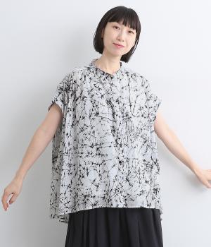 コットン2種ギャザーショートブラウス