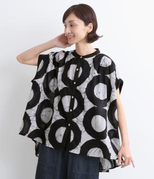 コットン2種ギャザーショートブラウス(大丸柄-ONESIZE)