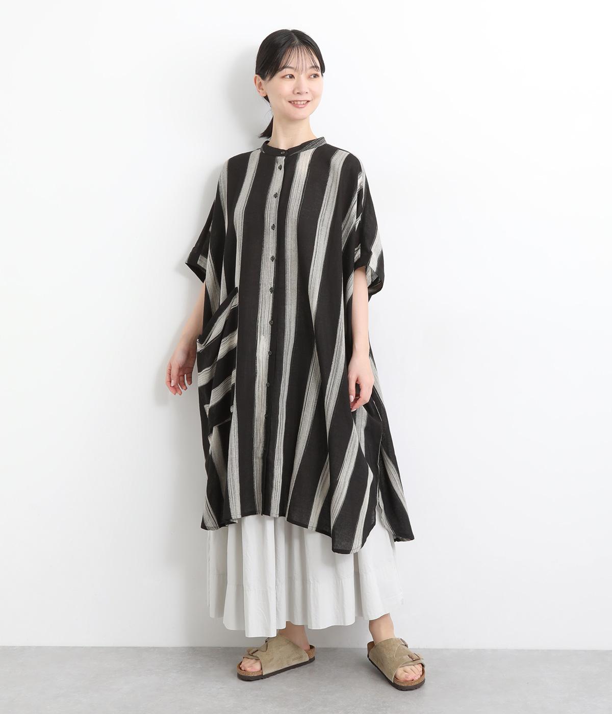 コットン手書きストライプブラウス(ブラック-ONESIZE)