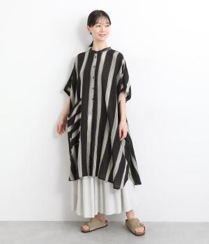 コットン手書きストライプブラウス(ブラック-ONESIZE)