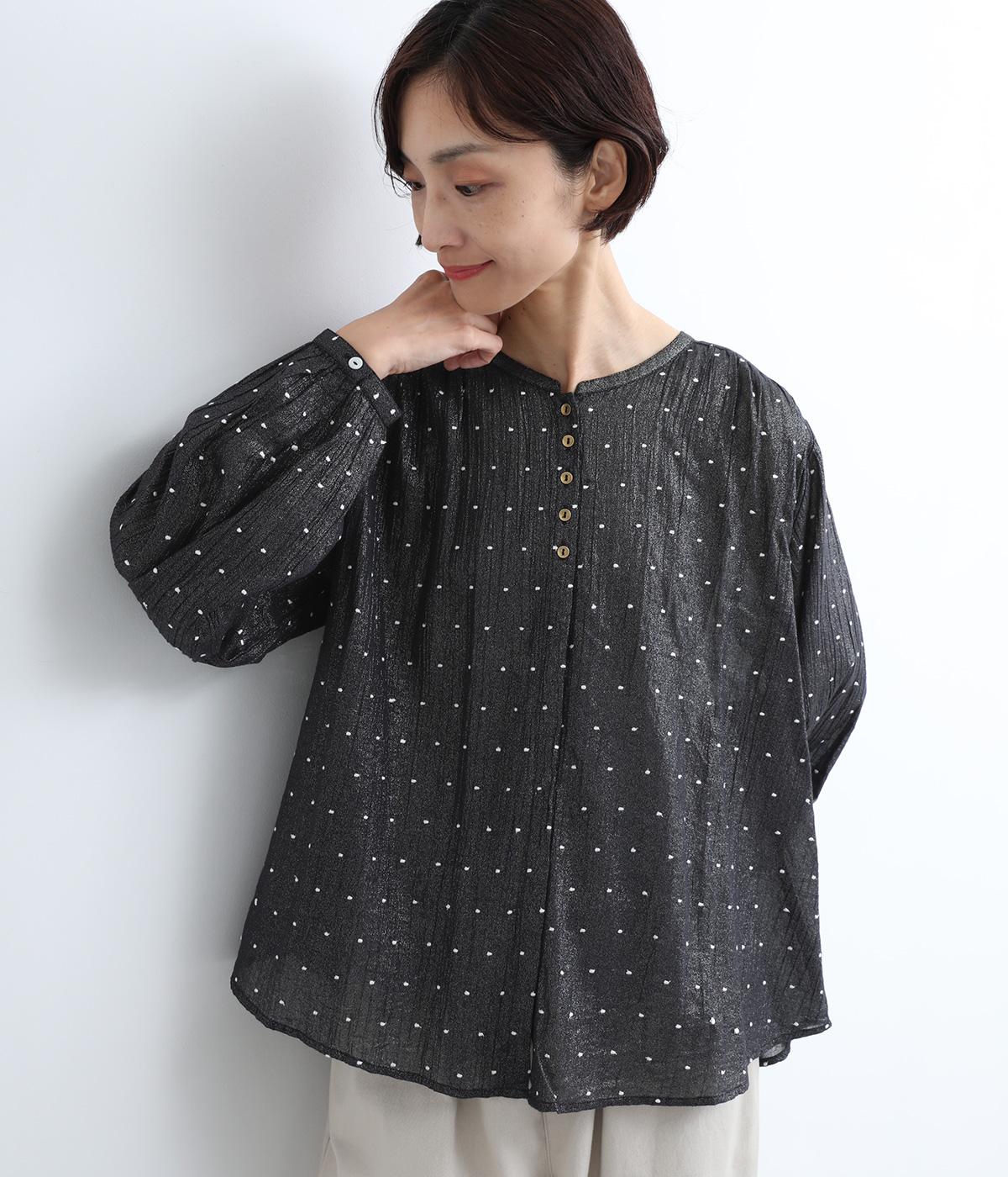 ドット&箔プリントブラウス(ブラック-ONESIZE)