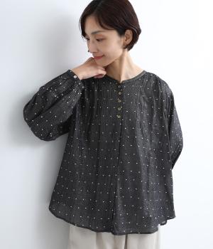 ドット&箔プリントブラウス(ブラック-ONESIZE)