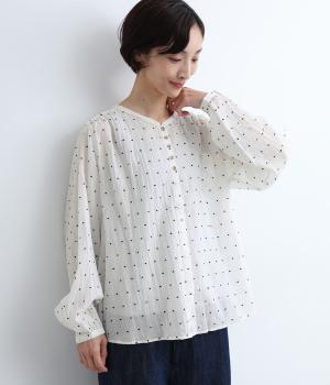 ドット&箔プリントブラウス(ホワイト-ONESIZE)