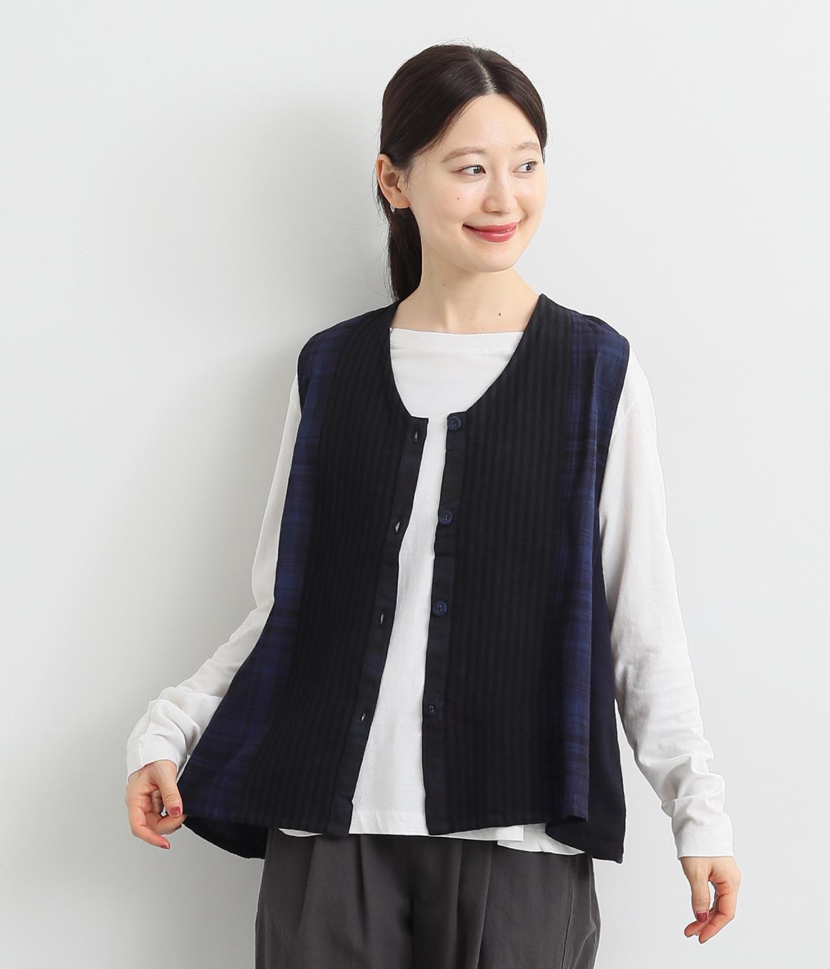 パッチワークノースリーブブラウス(織り柄-ONESIZE)