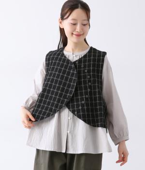 2種チェック多ボタンベスト(ブラック-ONESIZE)