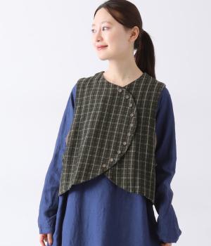 2種チェック多ボタンベスト(グレージュ-ONESIZE)