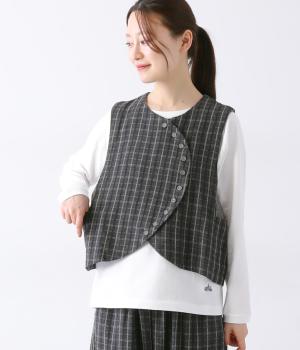 2種チェック多ボタンベスト(グレー-ONESIZE)