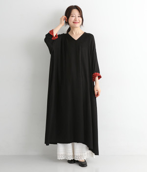 レーヨンジャカードワンピース(ブラック-ONESIZE)