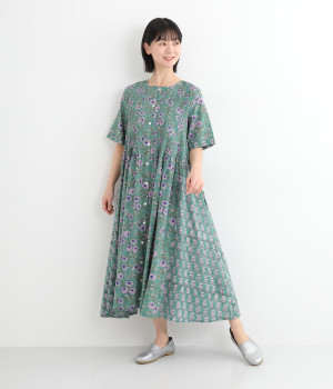 ラピドプリントピンタックワンピース(グリーン-ONESIZE)