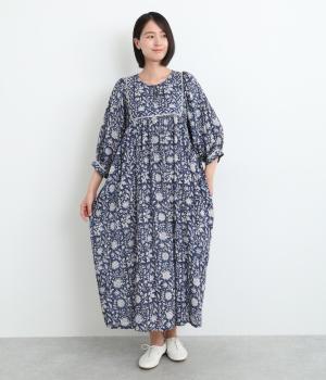 ラピドプリントボリュームワンピース(ネイビー-ONESIZE)