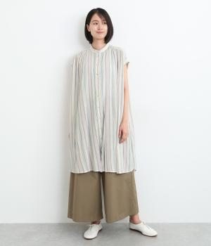 コットンストライプワンピース(白系-ONESIZE)