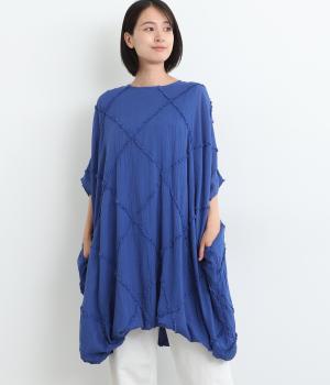 コットンカットオフバルーンワンピース(ブルー-ONESIZE)