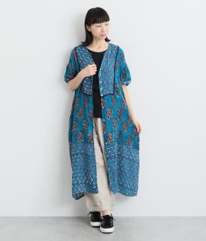 カラフルフラワープリントワンピース(ブルー-ONESIZE)