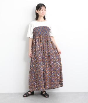 レトロブロックプリント2wayキャミドレス(ブルー-ONESIZE)