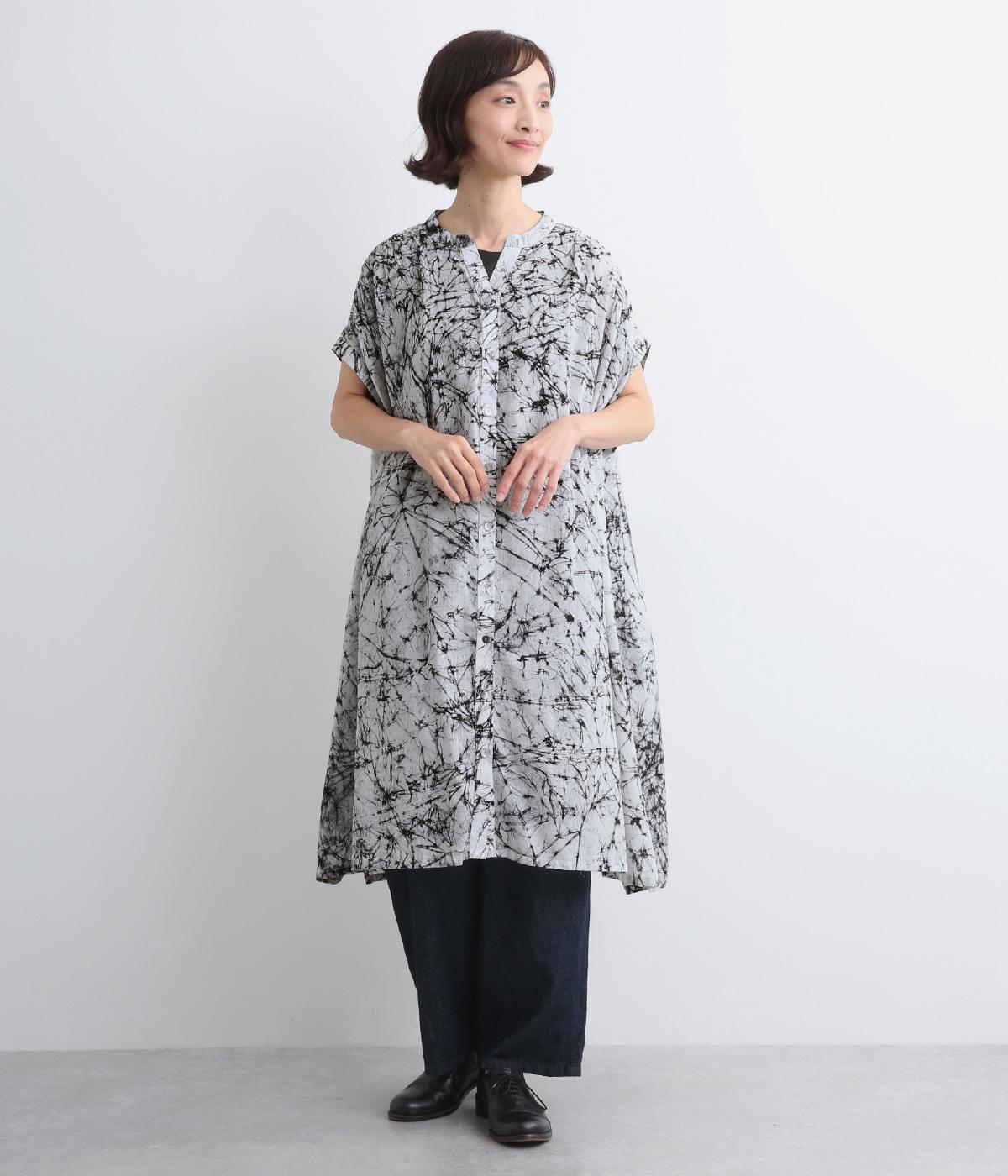 コットン2種ギャザーワンピース(カスレ柄-ONESIZE)