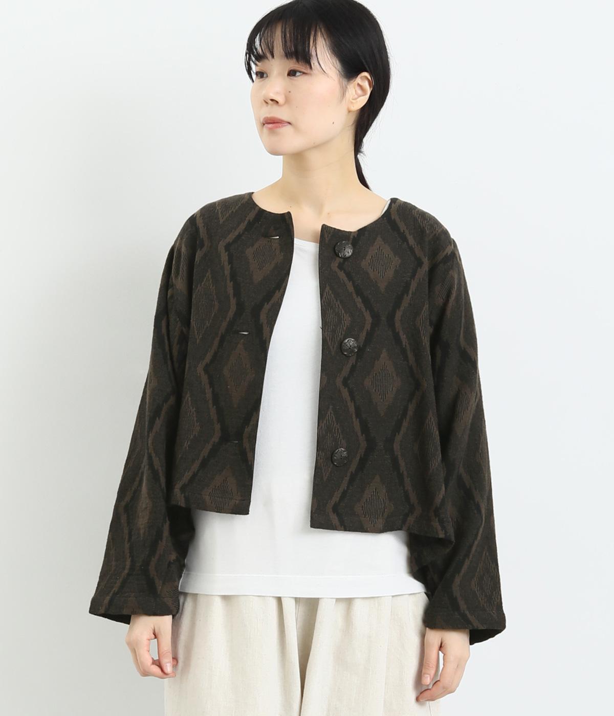 イカット柄ジャカードショートジャケット(ブラウン-F)
