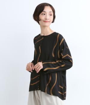 レーヨン手描きブラウス(ブラック-F)
