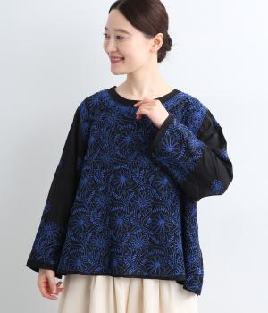 総ラクノウ刺繍プルオーバーブラウス(ブラック-F)