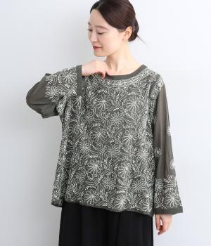 総ラクノウ刺繍プルオーバーブラウス(グレイ-F)