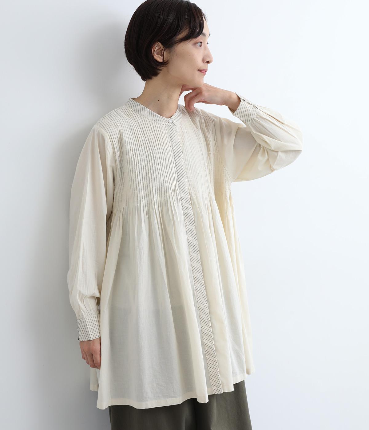 コットンハンドタックチュニックブラウス(ナチュラル-F)