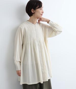 コットンハンドタックチュニックブラウス(ナチュラル-F)
