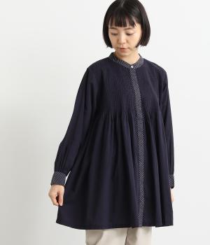 コットンハンドタックチュニックブラウス(ネイビー-F)