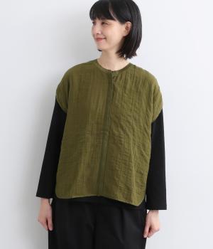 ストライプ×サテンベスト(カーキ-F)