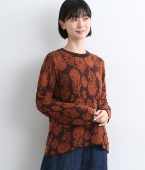 シルエット花ニットプルオーバー(ブラウン-F)