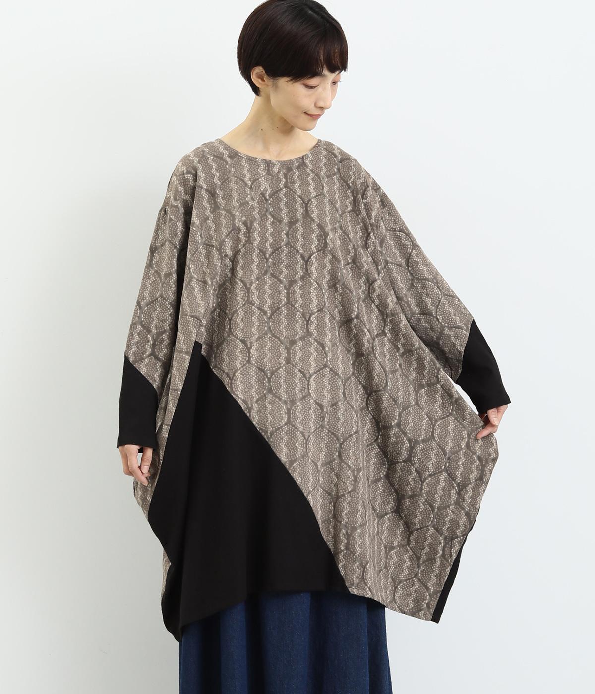 裏起毛プリント×無地チュニック(グレー-F)