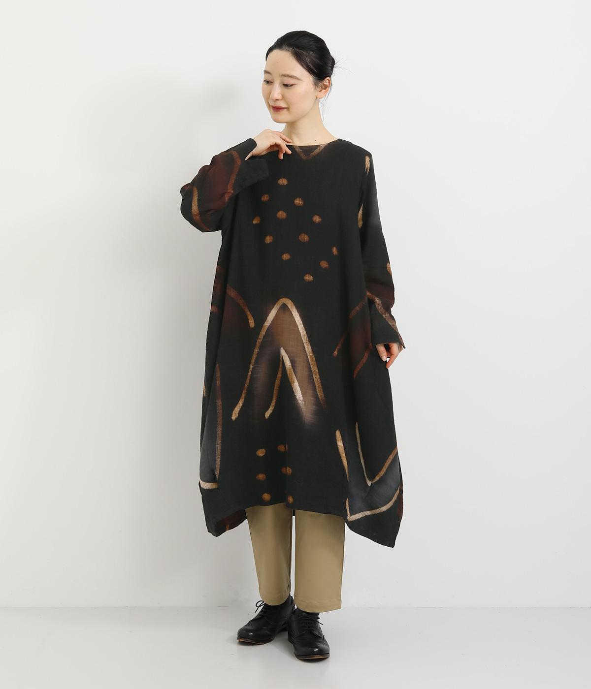 ダブルガーゼ手描きチュニック(ブラック-F)