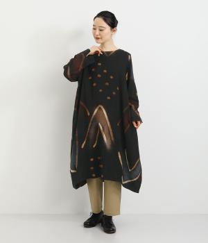 ダブルガーゼ手描きチュニック(ブラック-F)