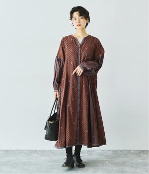 ドット×ゴールドプリントワンピース(レッド-F)