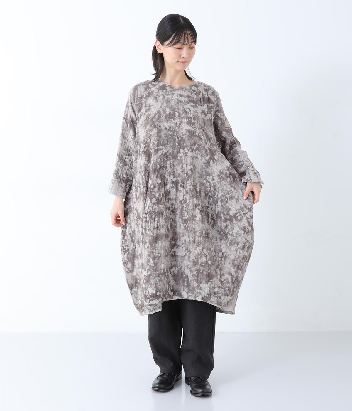 ダブルガーゼアイスダイバルーンワンピース(グレー-F)