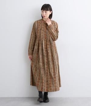 縞ブロックピンタックワンピース