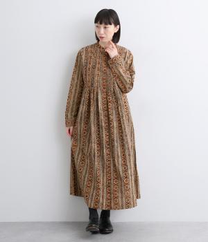 縞ブロックピンタックワンピース(イエロー-F)