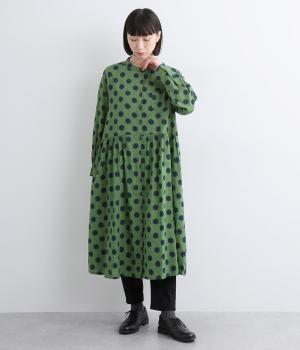 ステッチ×ドットブロックプリントロングワンピース