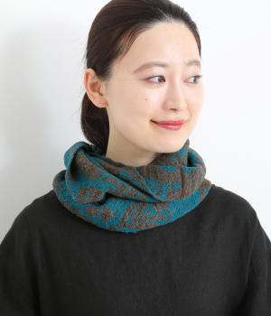 シルエット花ニットスヌード(ピーコックグリーン-F)