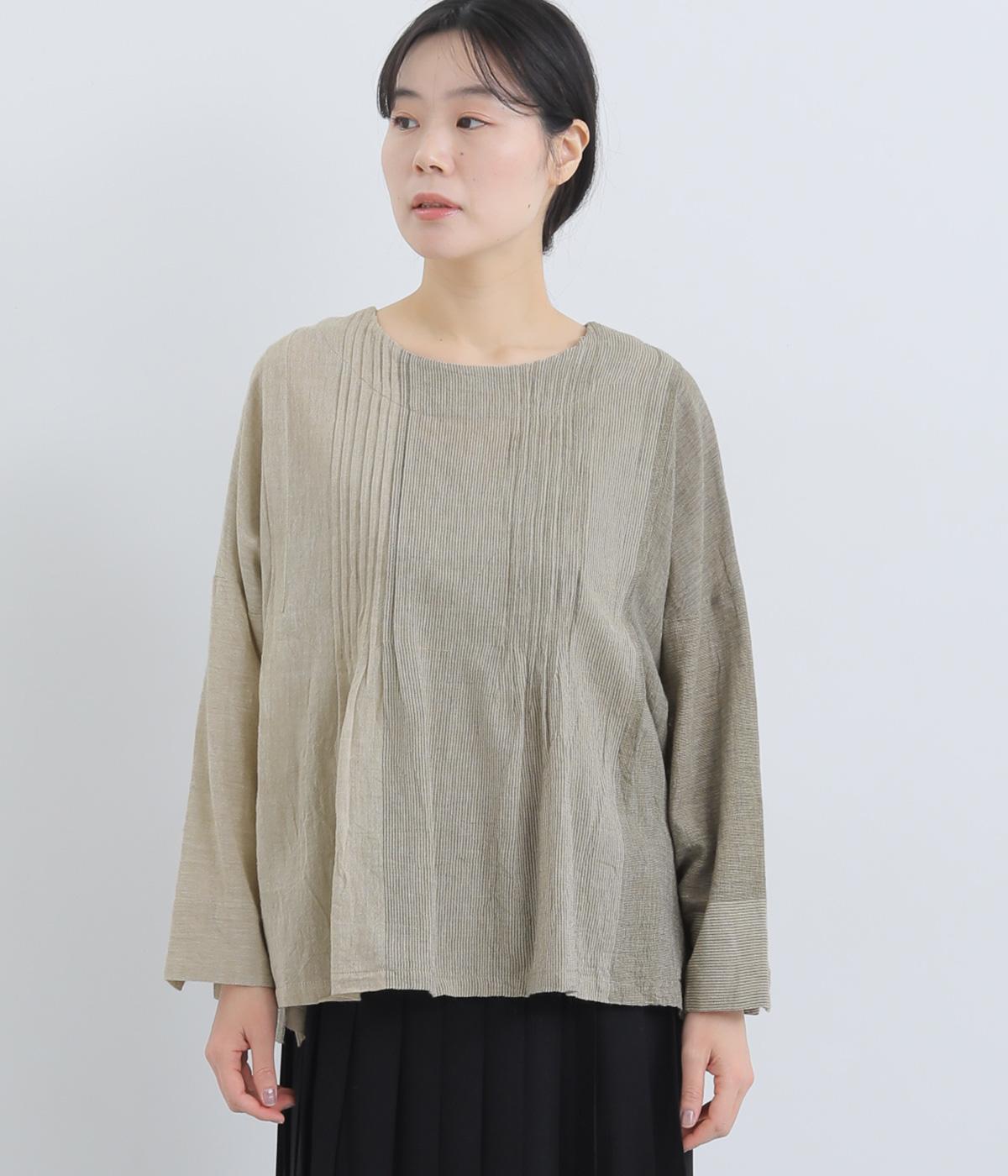 カディーストライプ切替　タックプルオーバー(ベージュ-F)