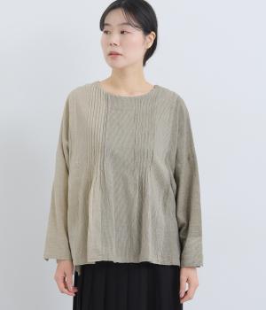 カディーストライプ切替　タックプルオーバー(ベージュ-F)