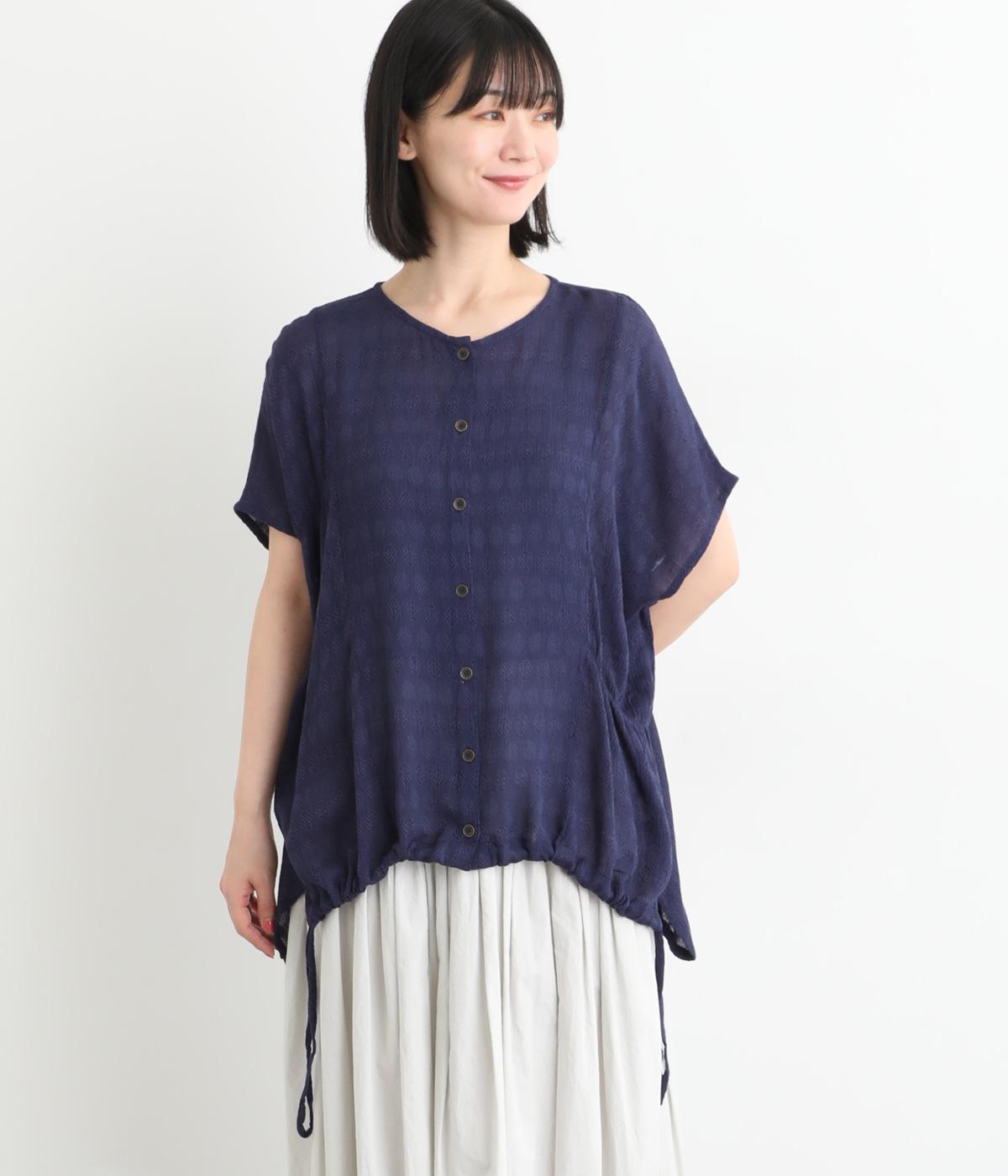 レーヨンクレープ　ドルマンショートブラウス(ネイビー-F)