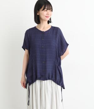 レーヨンクレープ　ドルマンショートブラウス(ネイビー-F)