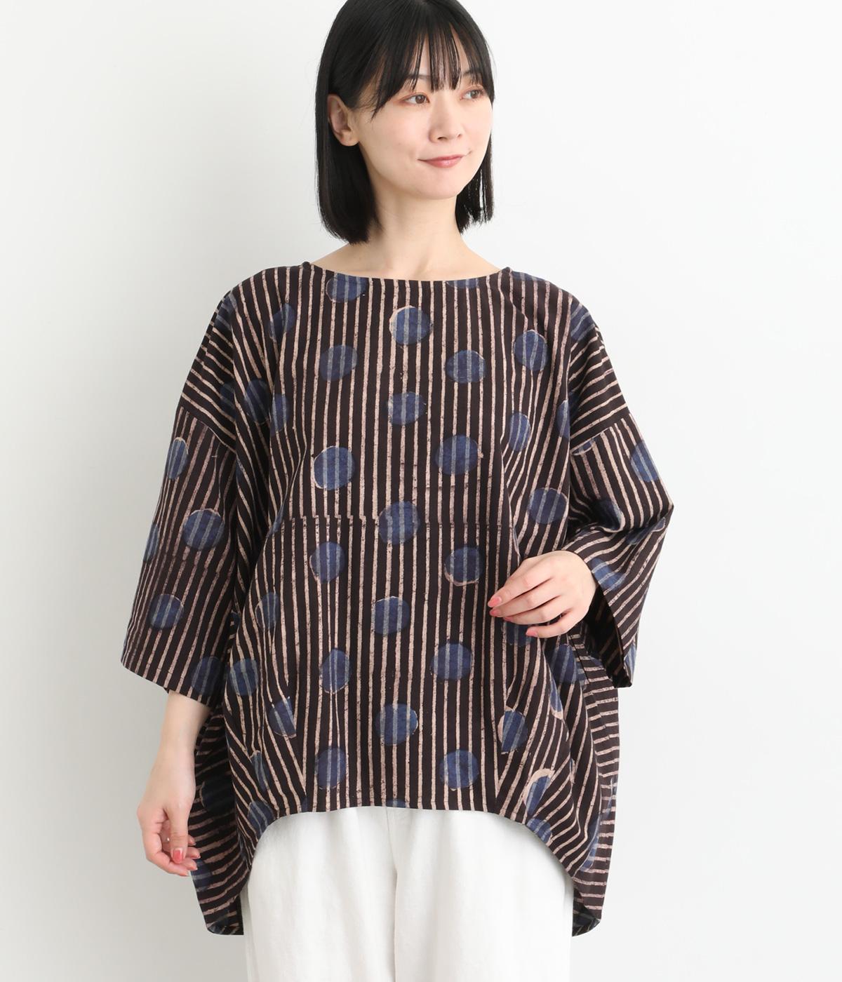 ドットストライプ　プリントプルオーバー(ブラック-F)