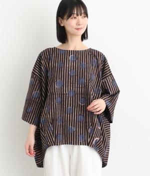 ドットストライプ　プリントプルオーバー(ブラック-F)