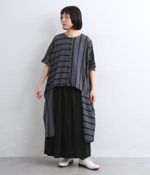 ストライプ織　フロントショートブラウス