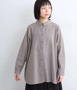 ストライプ切替　ヘンリーシャツ
