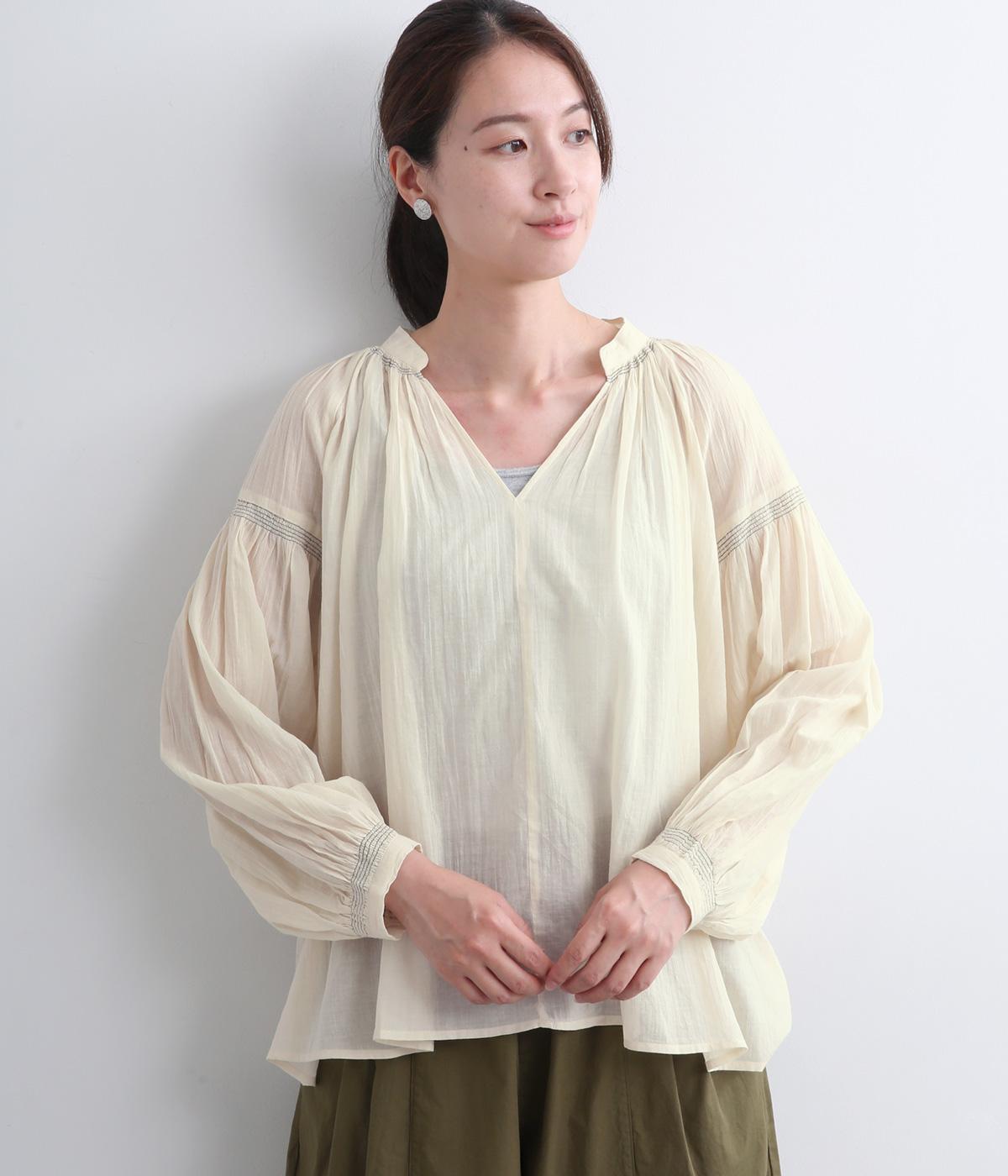 コットンガーゼシャーリング　ギャザープルオーバー(ナチュラル-F)