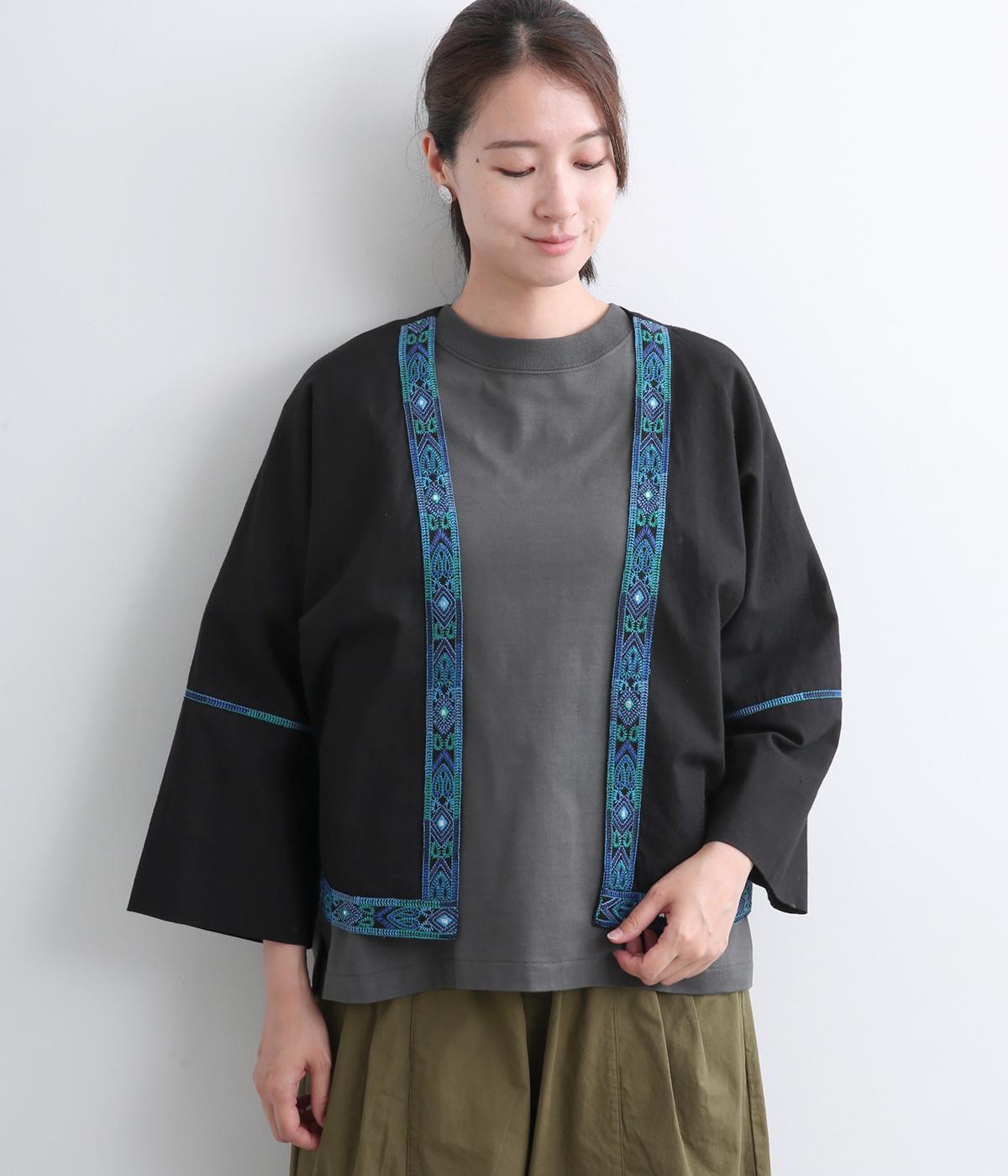 刺繍テープカーディガン(ブラック-F)