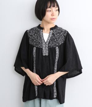 ラクノウ刺繍 チュニックプルオーバー(ブラック-F)