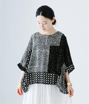 【7月発売予定】ブロックプリントパッチプルオーバー(ブラック-F)